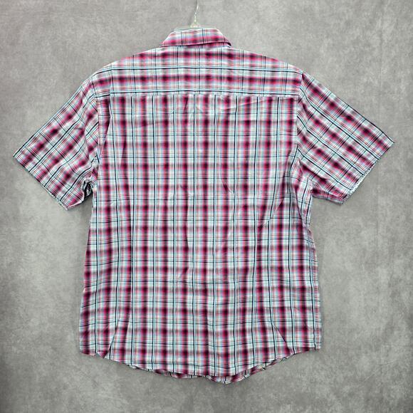 Report Collection Red Plaid Stripe Button Down Short Sleeve Work Casual Shirt XL - Picture 2 of 7
